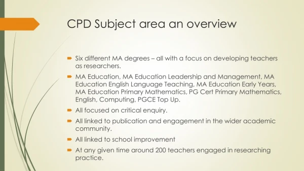 CPD Subject area an overview