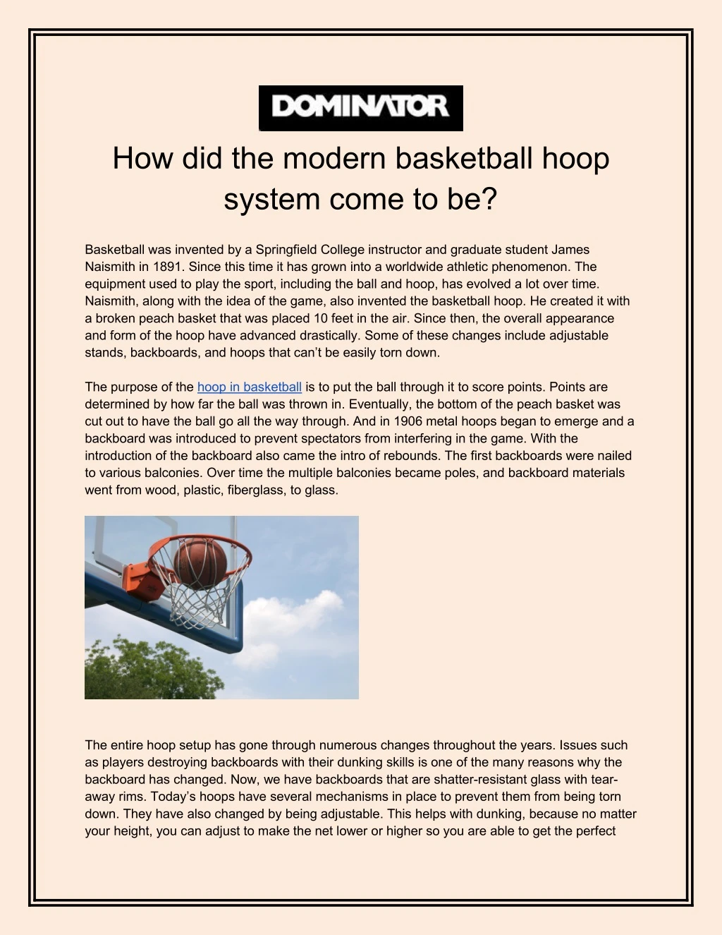 how did the modern basketball hoop system come