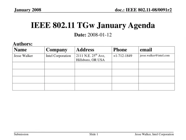 IEEE 802.11 TGw January Agenda