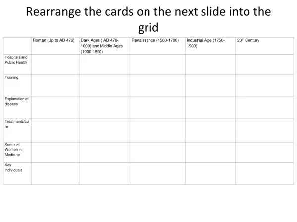 Rearrange the cards on the next slide into the grid