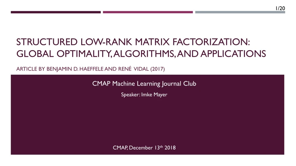 structured low rank matrix factorization global optimality algorithms and applications