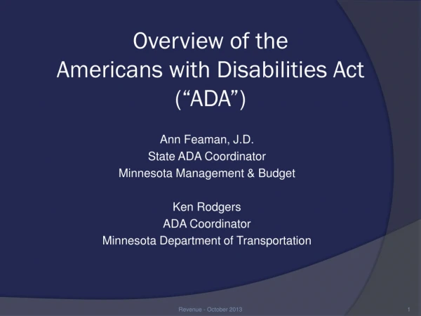 Overview of the Americans with Disabilities Act (“ADA”)
