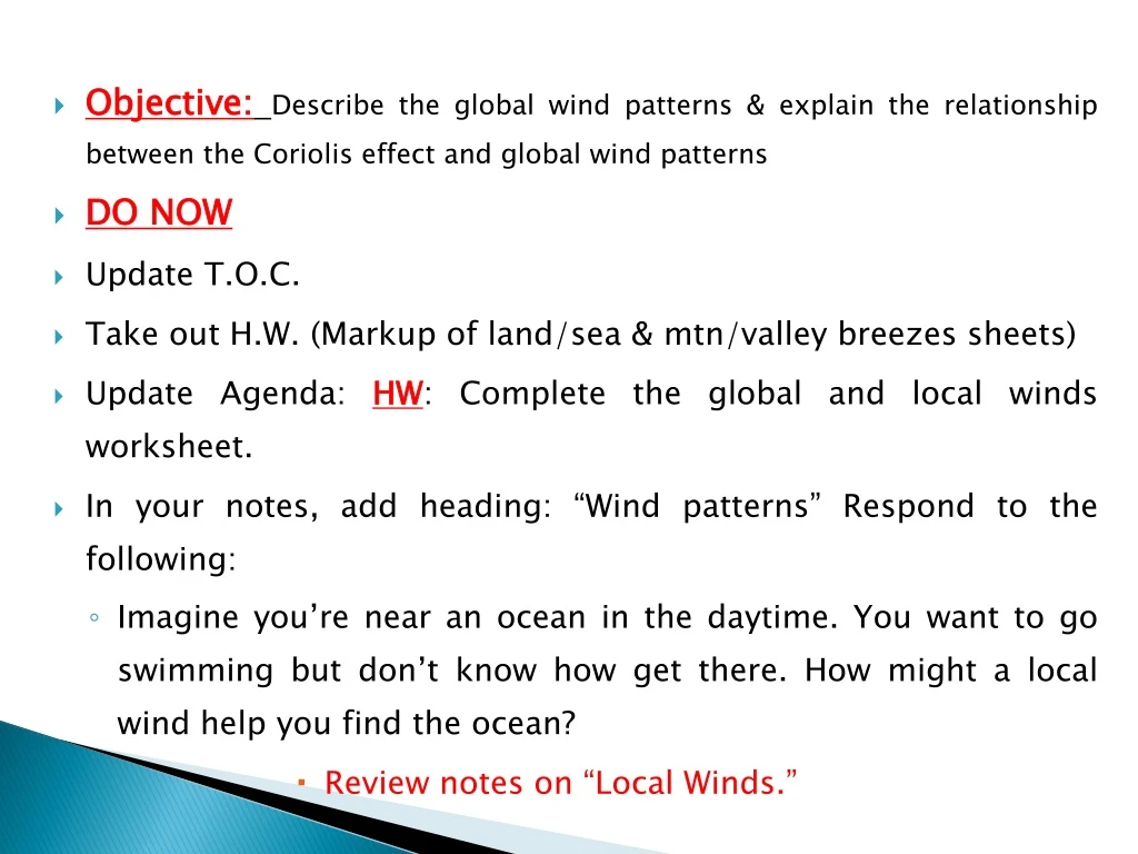 objective describe the global wind patterns
