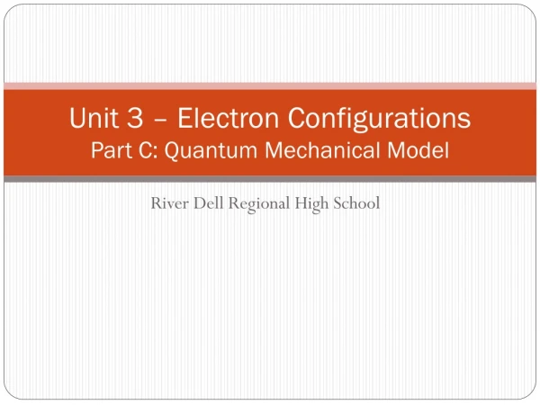 Unit 3 – Electron Configurations Part C: Quantum Mechanical Model