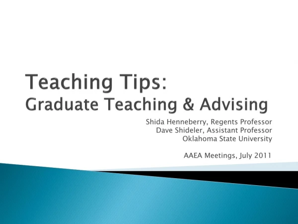 Teaching Tips: Graduate Teaching &amp; Advising