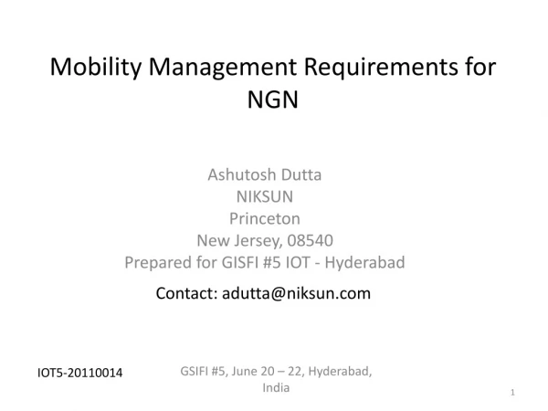 Mobility Management Requirements for NGN
