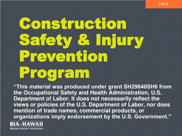 Construction Safety &amp; Injury Prevention Program