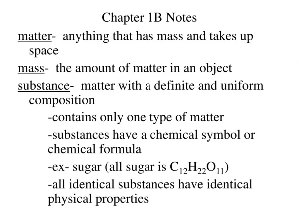 Chapter 1B Notes