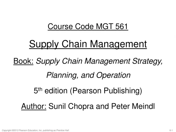 Course Code MGT 561 Supply Chain Management