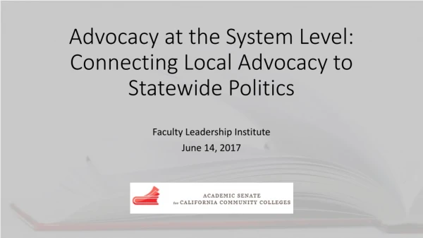 Advocacy at the System Level: Connecting Local Advocacy to Statewide Politics