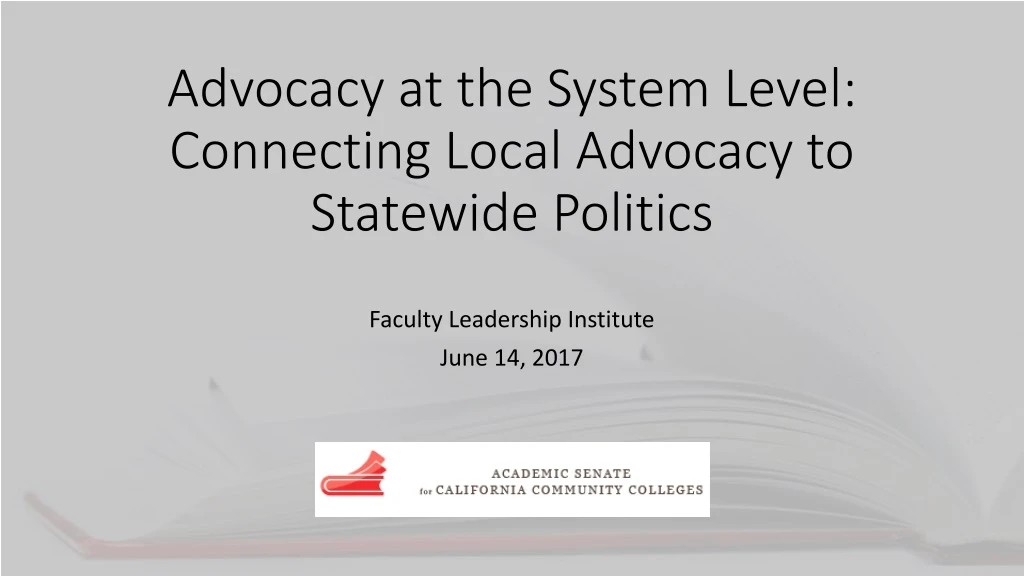 advocacy at the system level connecting local advocacy to statewide politics