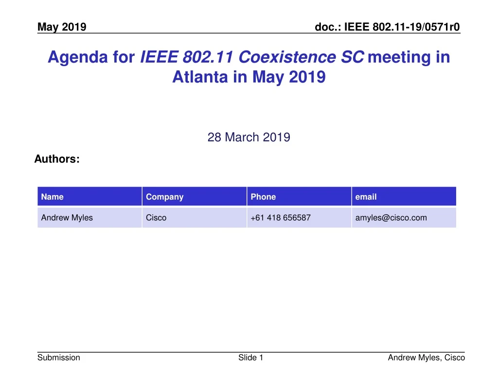 agenda for ieee 802 11 coexistence sc meeting in atlanta in may 2019