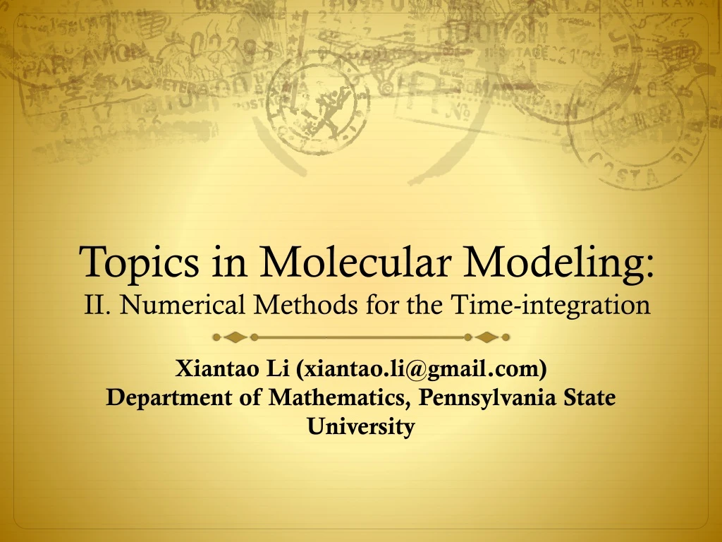 topics in molecular modeling ii numerical methods for the time integration