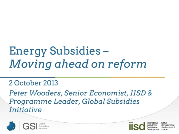 Energy Subsidies – Moving ahead on reform 2 October 2013