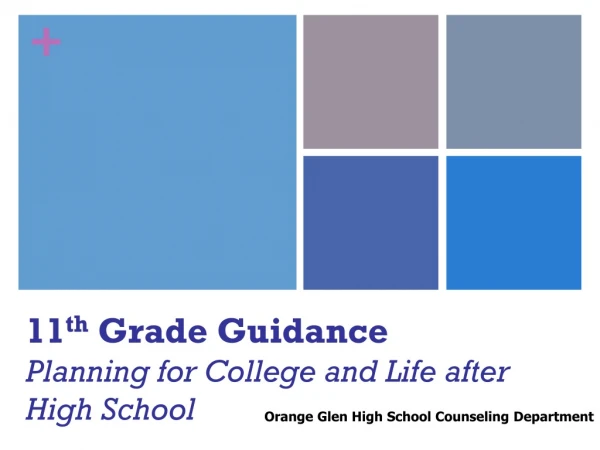 11 th Grade Guidance Planning for College and Life after High School