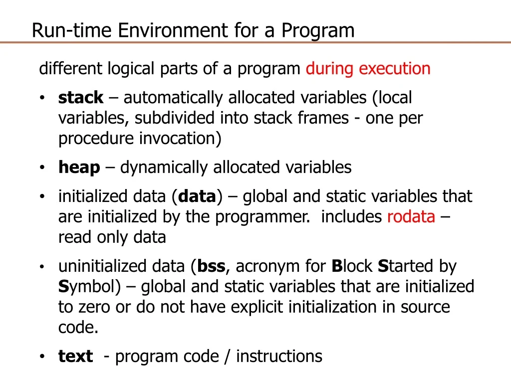 run time environment for a program