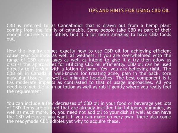 Tips and hints For Using CBD Oil