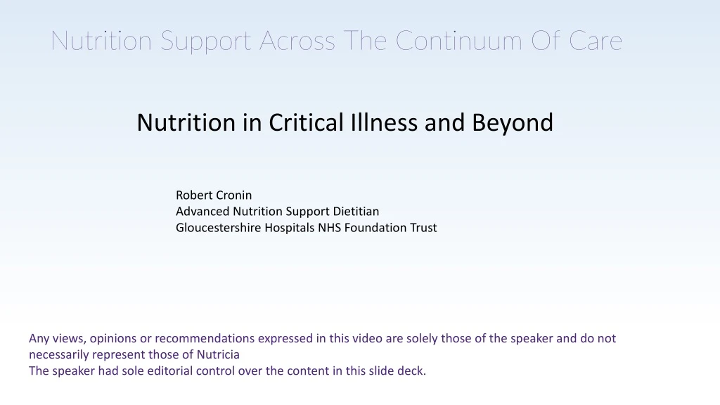 nutrition support across the continuum of care