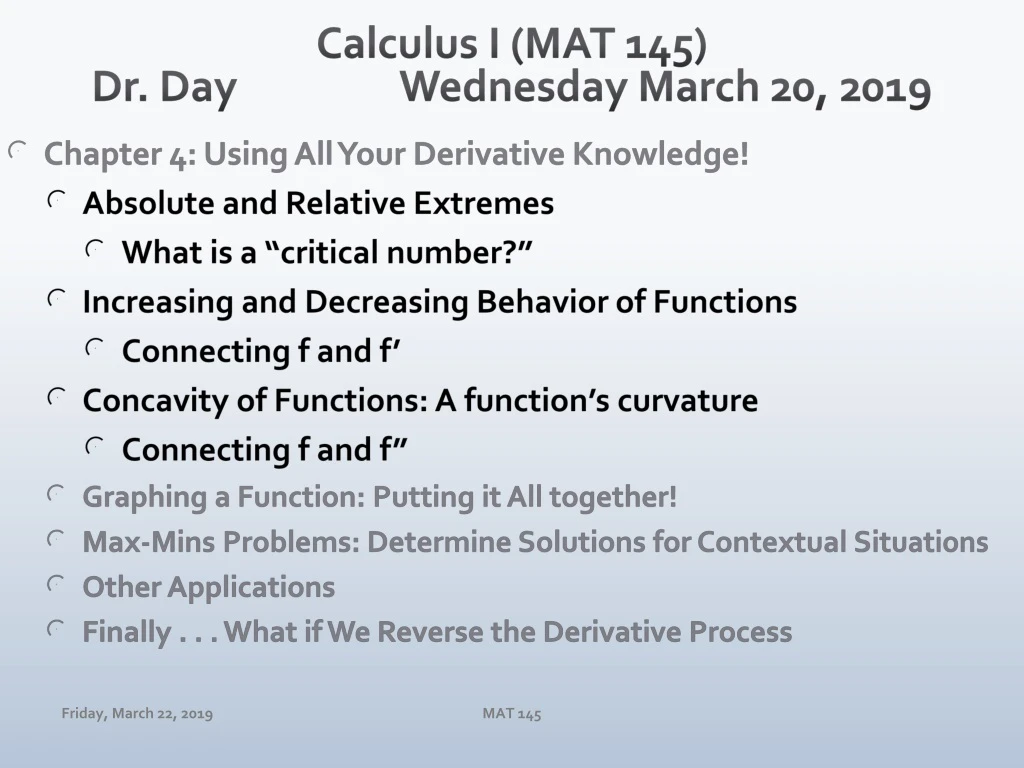 calculus i mat 145 dr day wednesday march 20 2019