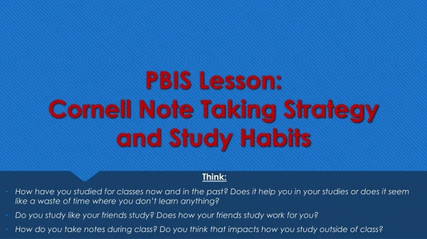 PBIS Lesson: Cornell Note Taking Strategy and Study Habits