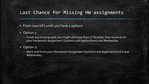 Last Chance for Missing HW assignments
