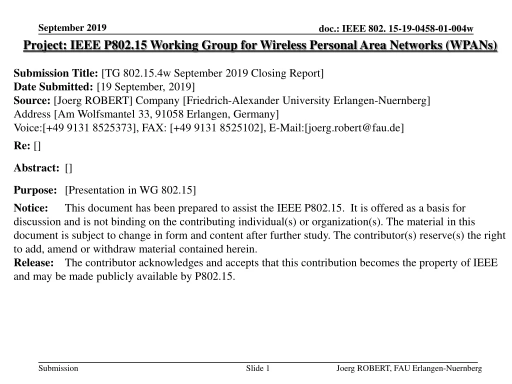 project ieee p802 15 working group for wireless