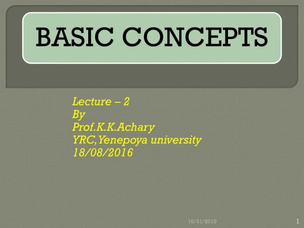 Lecture – 2 By Prof.K.K.Achary YRC, Yenepoya university 18/08/2016