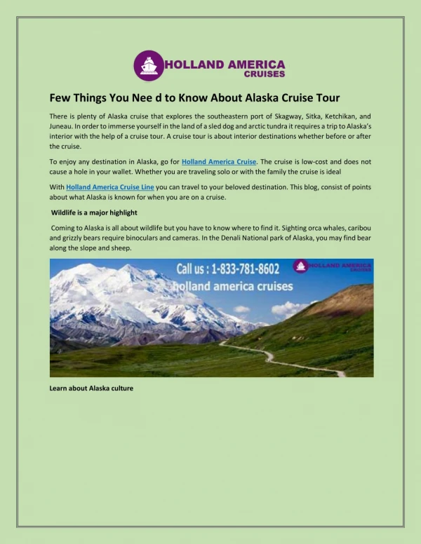 Few Things You Need to Know About Alaska Cruise Tour