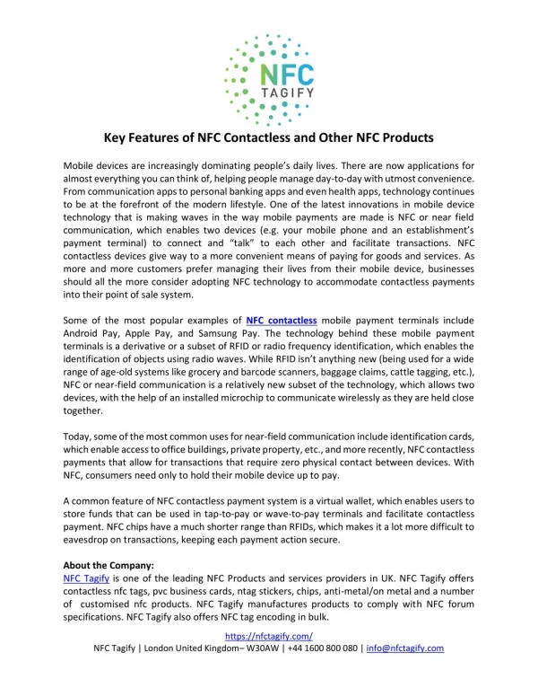 key features of nfc contactless and other