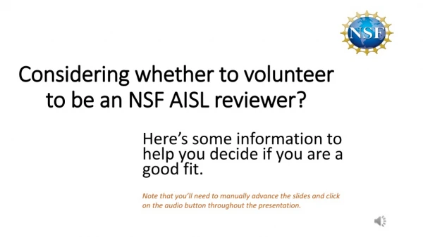 Considering whether to volunteer to be an NSF AISL reviewer?