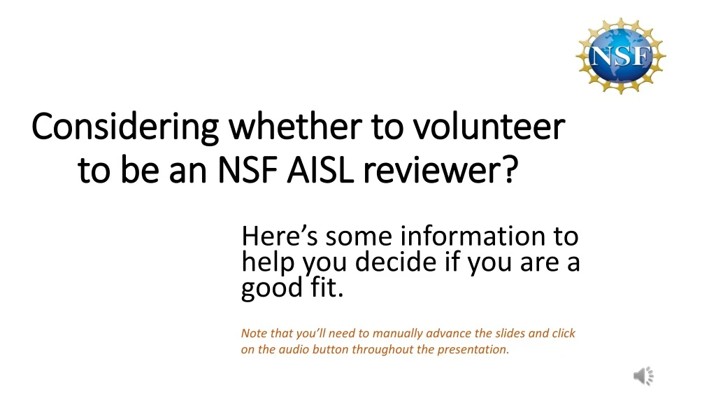 considering whether to volunteer to be an nsf aisl reviewer