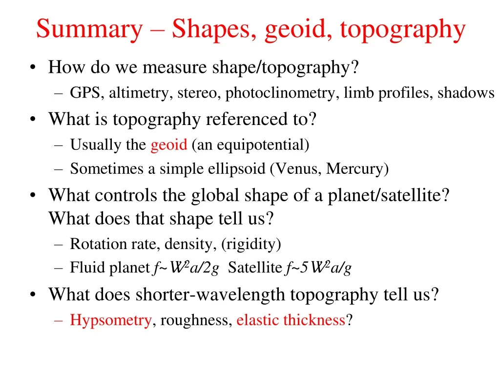 summary shapes geoid topography