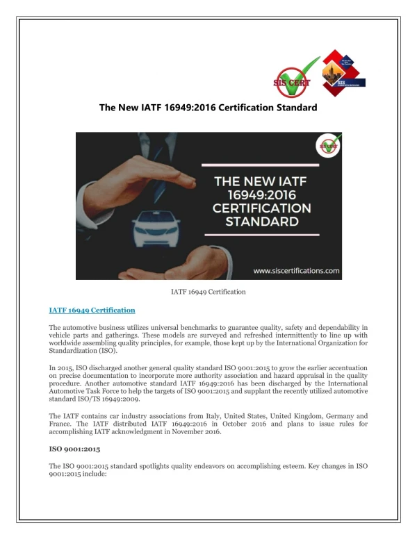 The New IATF 16949:2016 Certification Standard