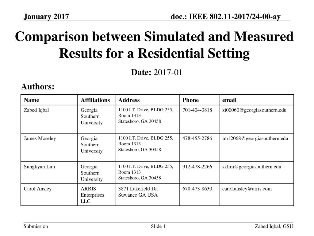 comparison between simulated and measured results for a residential setting