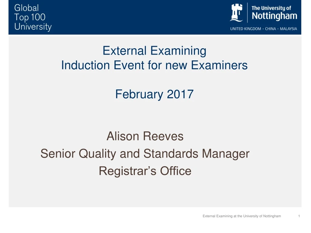external examining induction event for new examiners february 2017