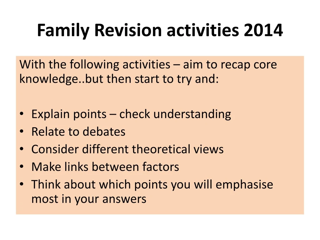 family revision activities 2014