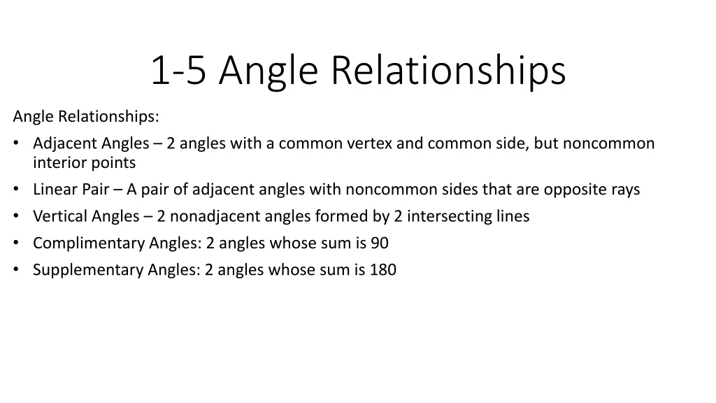 Ppt 1 5 Angle Relationships Powerpoint Presentation Free Download Id8852606 8552