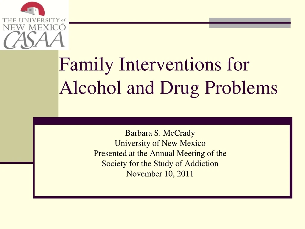 family interventions for alcohol and drug problems