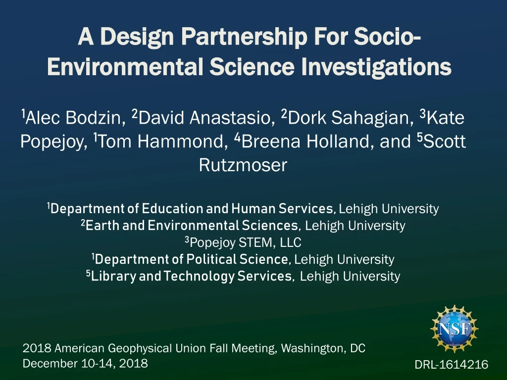 a design partnership for socio environmental science investigations