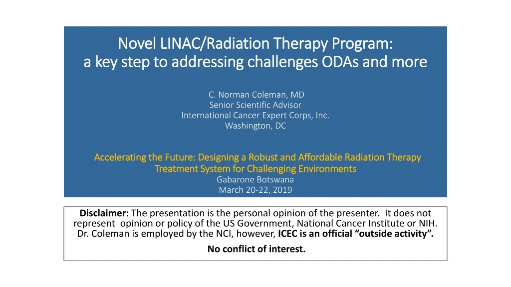 novel linac radiation therapy program a key step