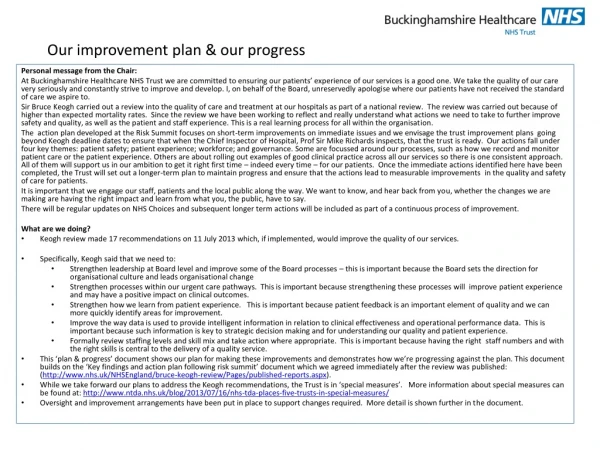 Our improvement plan &amp; our progress