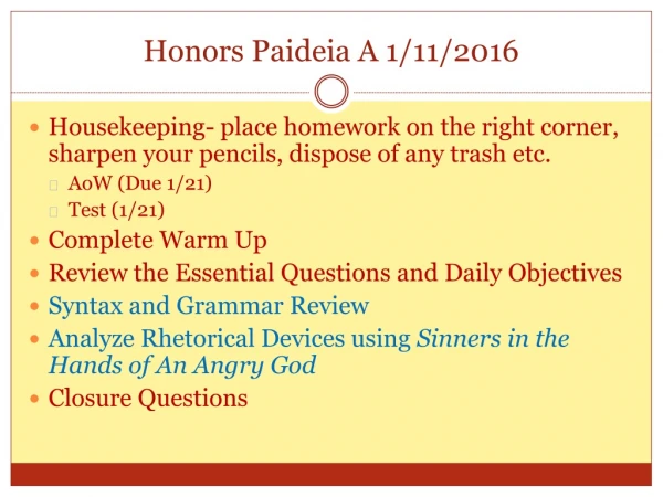 Honors Paideia A 1/11/2016