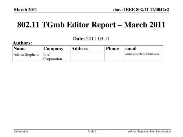 802.11 TGmb Editor Report – March 2011