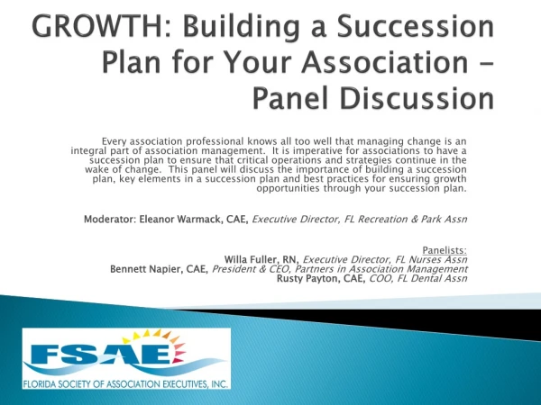 GROWTH: Building a Succession Plan for Your Association - Panel Discussion