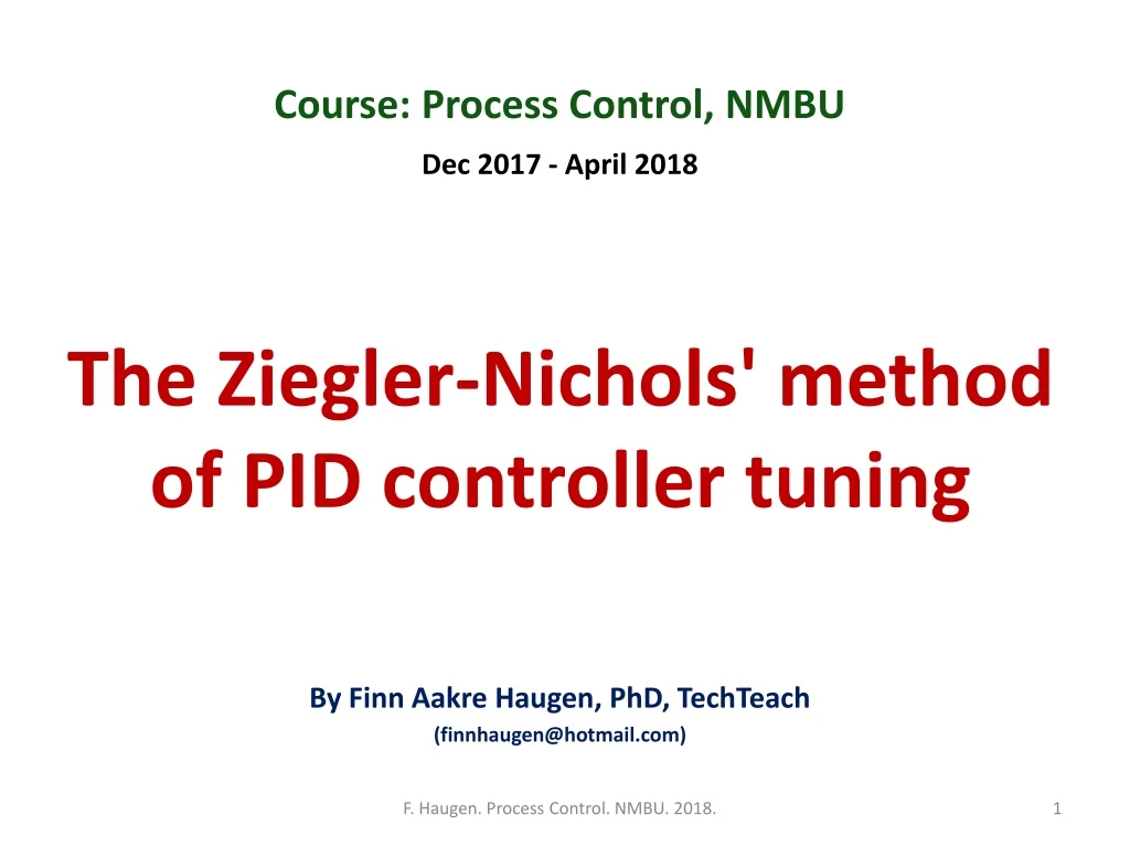 the ziegler nichols method of pid controller tuning