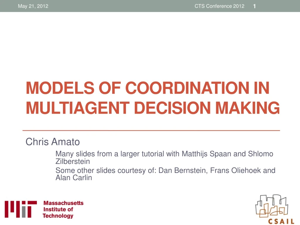 models of coordination in multiagent decision making