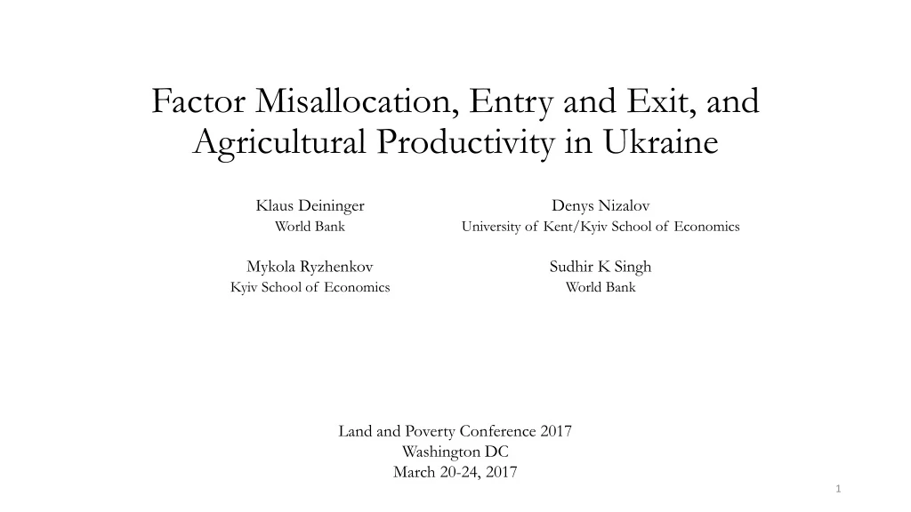factor misallocation entry and exit and agricultural productivity in ukraine