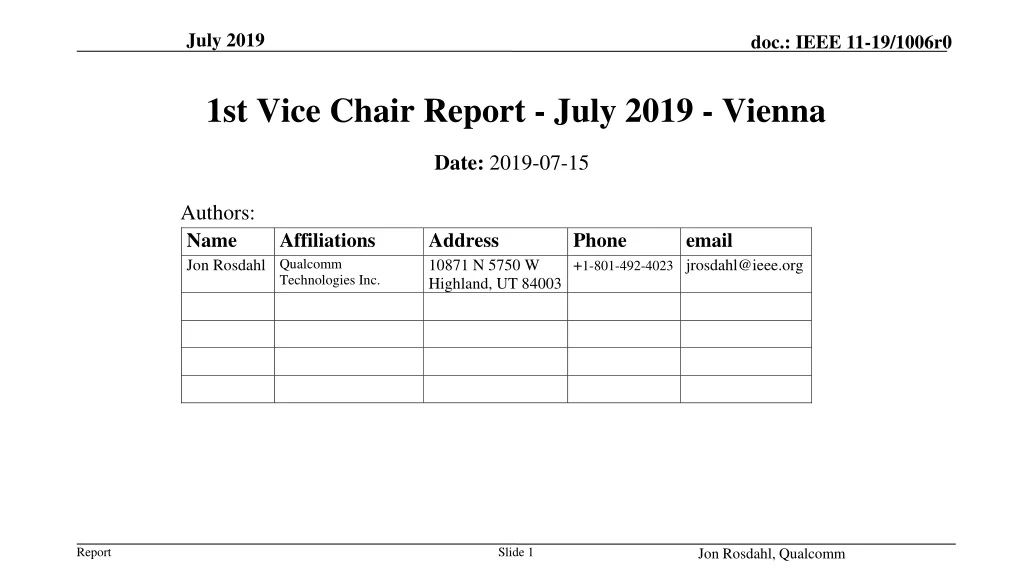 1st vice chair report july 2019 vienna