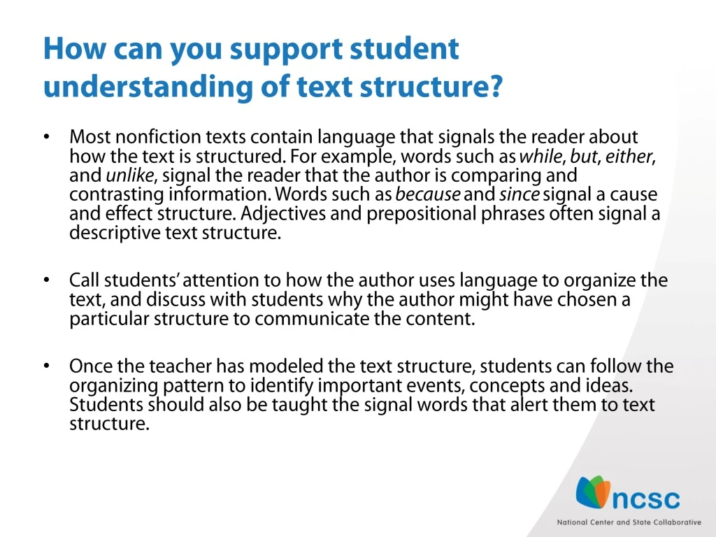 how can you support student understanding of text structure