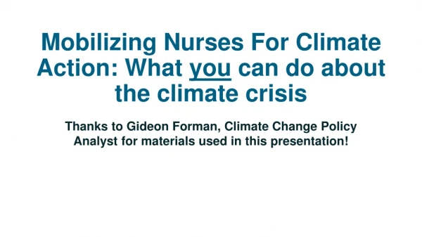 Mobilizing Nurses For Climate Action: What you can do about the climate crisis